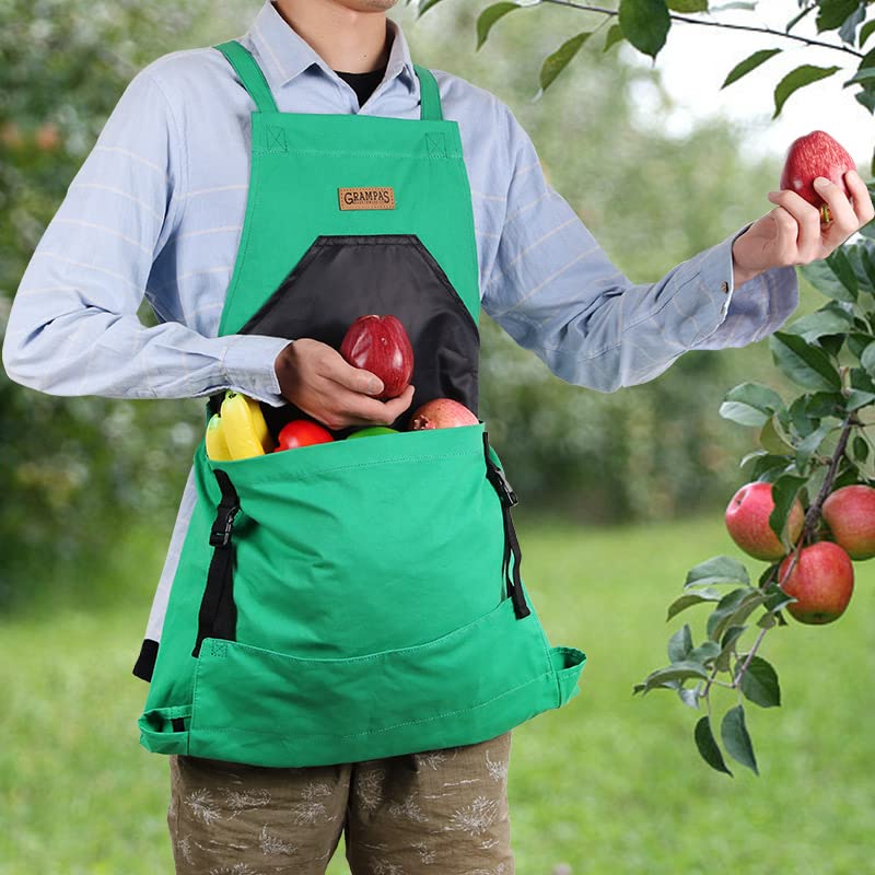 Grampa's Weeder Grampa's Garden Apron - Cross Back Gardening Apron With Pockets For Women & Men | Harvest Apron with Large Kangaroo Pouch (Green) - Image 5